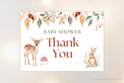 Woodland baby shower thank you card.