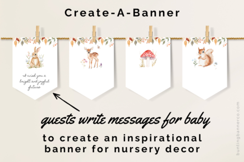 Woodland baby shower create a banner with messages for baby activity