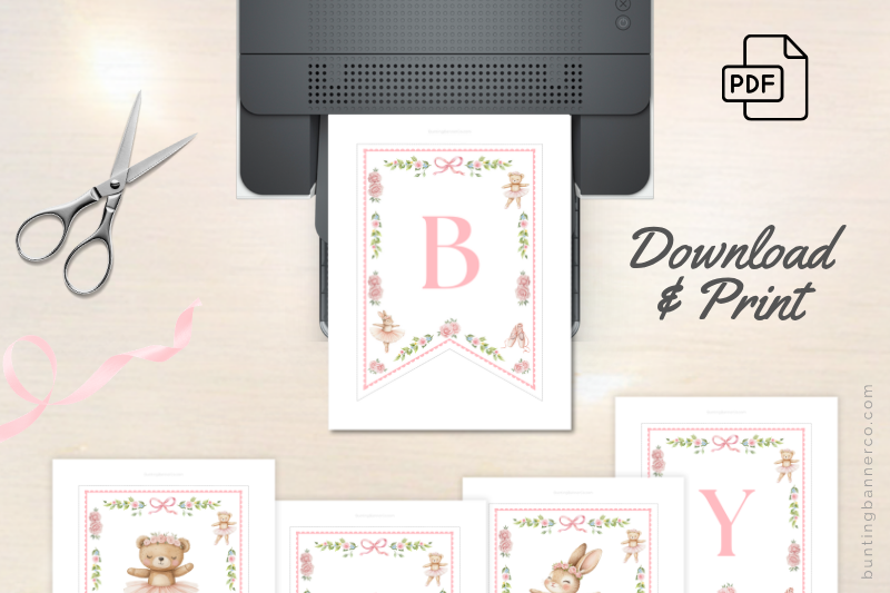 Printable ballerina baby shower banner pages.