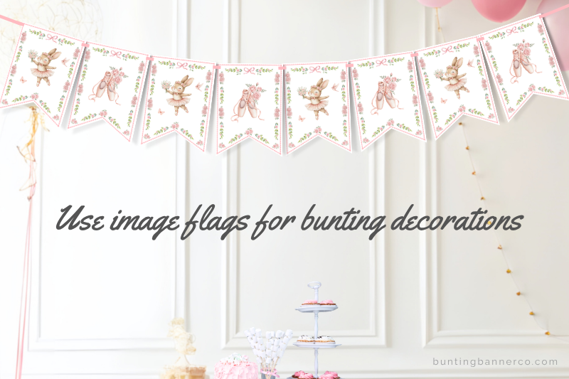Ballerina themed bunting with cute bunny ballerinas and ballet shoes.