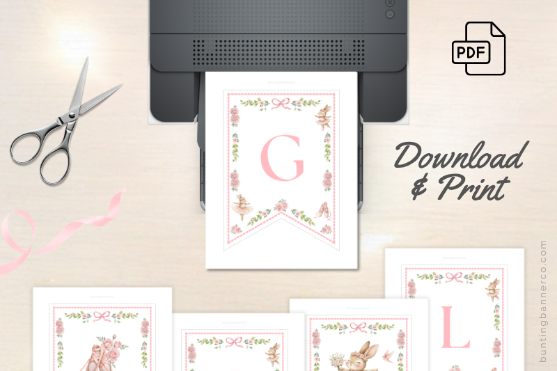 Printable It's A Girl ballerina baby shower banner pages.