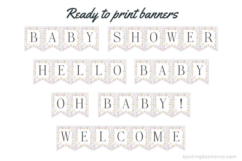 Goose baby shower banners: baby shower, hello baby, Oh baby and welcome signs.