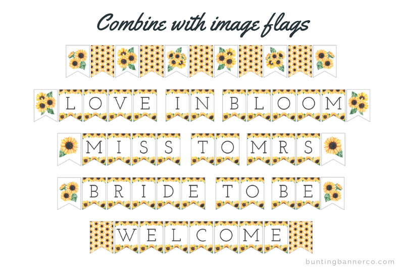 Love in bloom, miss to mrs, bride to be and welcome banners with watercolor sunflowers, bouquets and patterns.