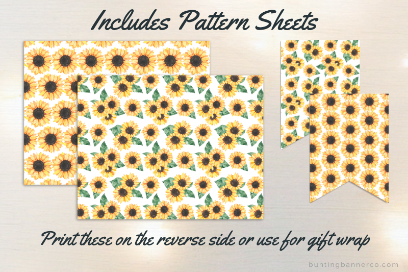 Sunflower design pattern sheet and bunting flag for bridal shower banner.