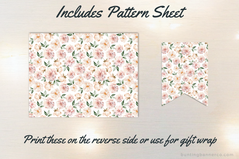 Tea party floral pattern sheet and bunting flag.