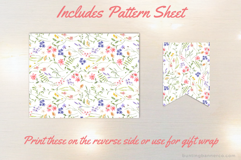 Wildflower design pattern sheet and bunting flag for baby shower banner.