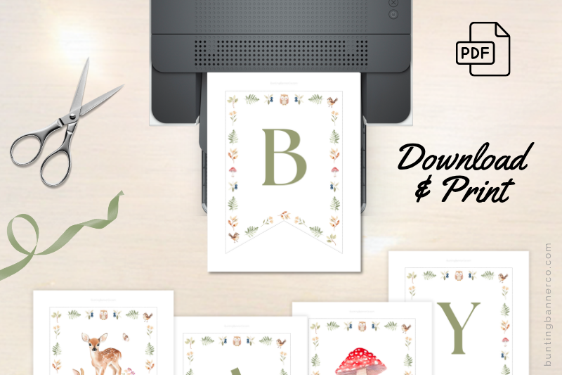Printable woodland baby shower banner pages.