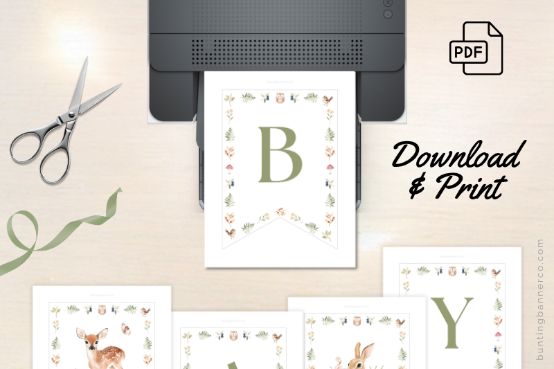 Printable woodland baby shower banner pages.