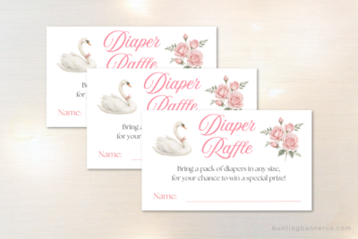 Ballerina baby shower diaper raffle cards swans and roses.