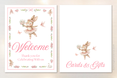 Printable ballerina baby shower signs welcome and cards and gifts