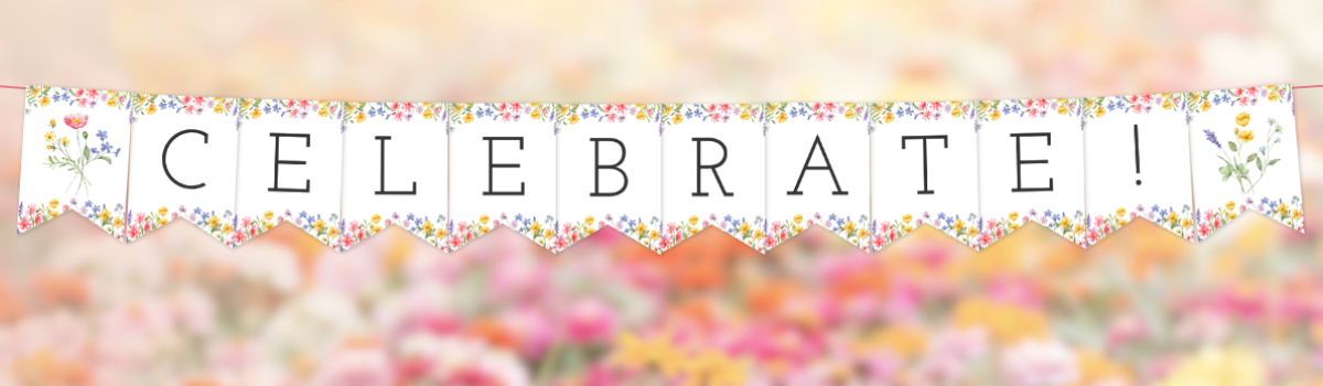 Celebrate party banner with watercolor wildflowers.