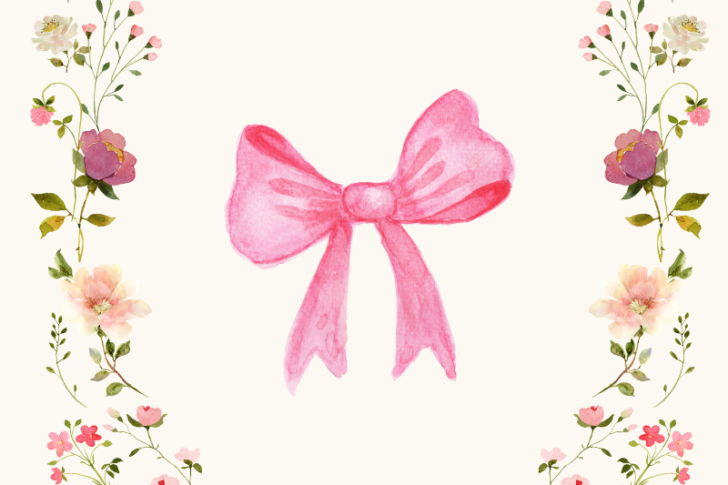cute pink watercolor bow and wildflowers