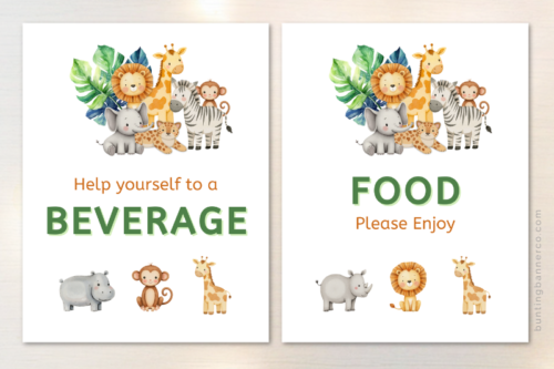 printable safari baby shower signs beverages and food