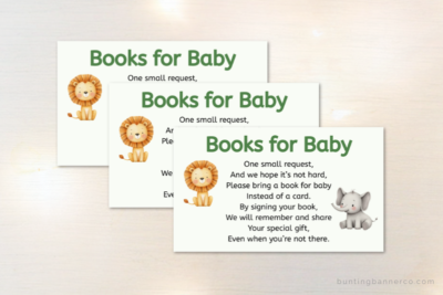 safari baby shower books for baby printable enclosure cards with lion and elephant