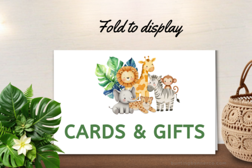 folded printable cards and gifts safari baby shower sign