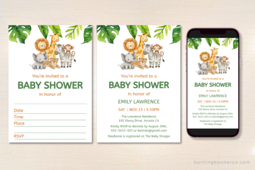 digital and printable safari baby shower invitations