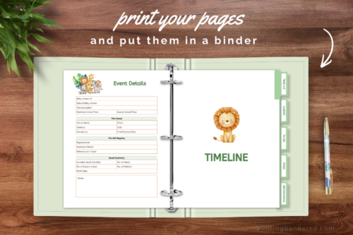 printable safari baby shower planner in binder
