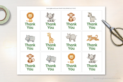 printable safari baby shower favor tags sheet