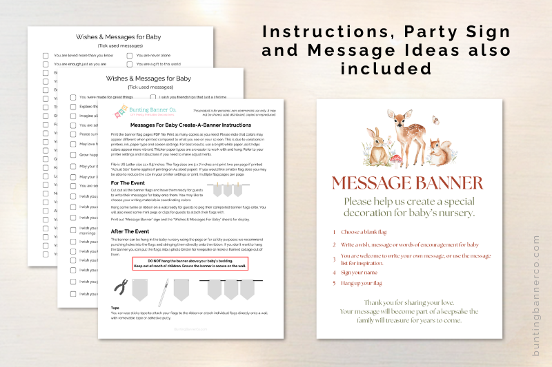 Woodland create a banner baby shower activity game sign and instructions.
