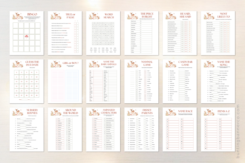 Printable woodland baby shower games.