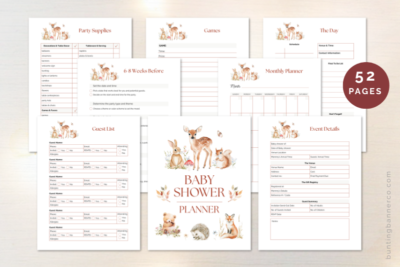 Printable woodland baby shower planner.