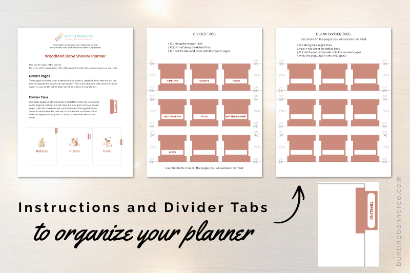 Printable woodland baby shower divider tabs.