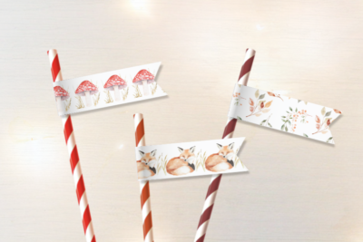 Woodland Baby Shower Printable Straw Flags