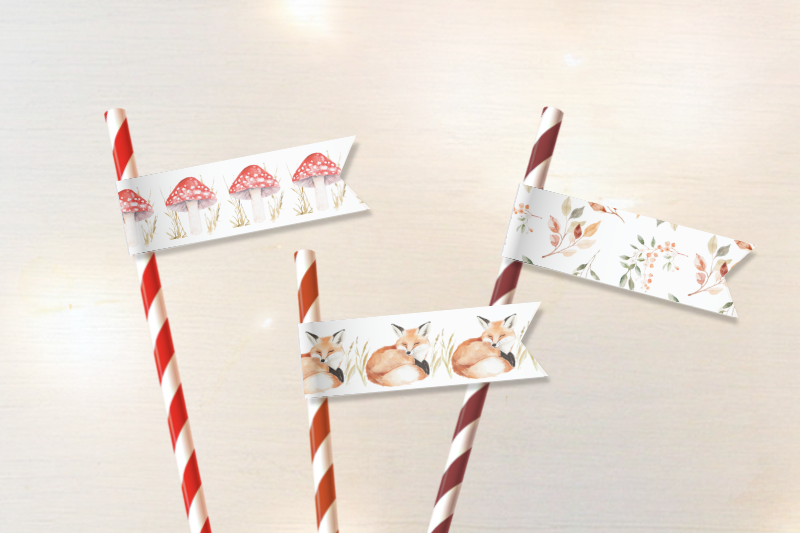 Woodland Baby Shower Printable Straw Flags